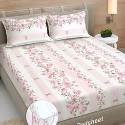 Myntra Elegant Homes Pink & White Floral 300 TC King Bedsheet with 2 Pillow Covers-picture-23