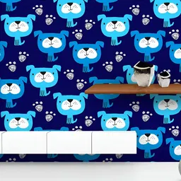 ArtzFolio Printed UV-Resistant Anti-Bacterial Abstract Blue Dog Pattern Peel & Stick Wallpaper-image-60