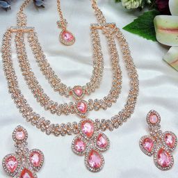 VATSALYA creation Alloy Gold- plated Pink Jewellery Set-image-19