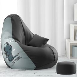 5XL PatternPuff Bag With Free Cushion and Puffy , Yah I Am Listening - Black Grey Teardrop Bean Bag With Bean Filling-image-18