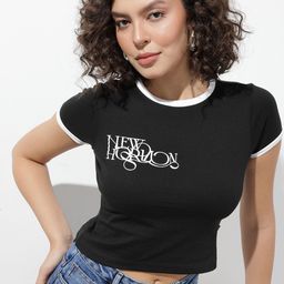 roadster Women Printed Round Neck Pure Cotton Black T-Shirt-picture-5