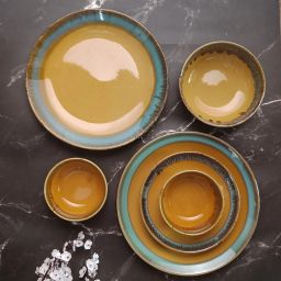 Pack of 20 Ceramic Sunehari Mustard Hand-Glazed Dinner Set-image-66