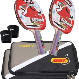 Combo of 4, 2 EURO V Table Tennis Racket, 2 Wrist Band Multicolor Table Tennis Racquet-picture-27
