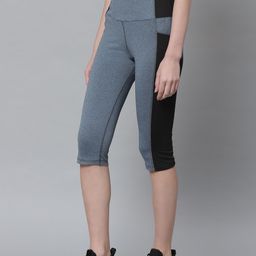 CHKOKKO Women Teal Blue Slim Fit Solid Three-Fourth Yoga Tights-image-18