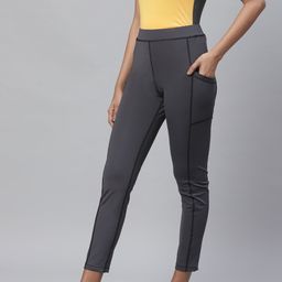 CHKOKKO Women Charcoal Grey Cropped Yoga Tights-21