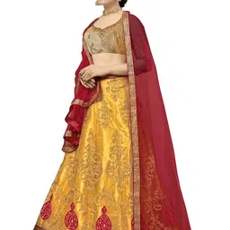 MANVAA Embroidered Thread Work Semi-Stitched Lehenga & Unstitched Blouse With Dupatta image 3