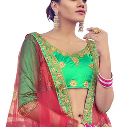 MANVAA Embroidered Thread Work Semi-Stitched Lehenga & Unstitched Blouse With Dupatta image 4
