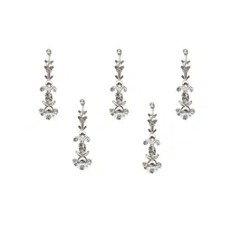 Comet Busters 5 Pcs Embellished Reusable Designer Bindis - Silver-Toned image 3