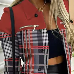 StyleCast Red Checked Longline Open Front Jacket image 4