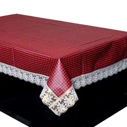 Kuber Industries Maroon-Coloured & Black Checked 4-Seater Rectangular Table Cover image 2