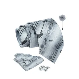 AXLON Set Of 4 Printed Necktie Pocket Square With Cufflink & Flower Pin Accessory Gift Set image 2