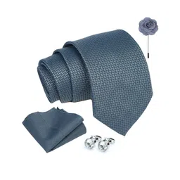 AXLON Men Printed Tie Set With Pocket Square, Cufflink & Flower Pin image 3