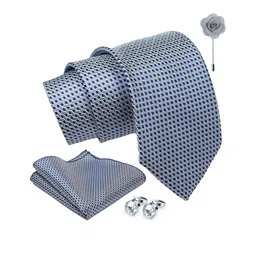 AXLON Men Printed Tie Set With Pocket Square, Cufflink & Flower Pin image 3