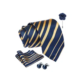 AXLON Men Printed Tie Set With Pocket Square, Cufflink & Flower Pin image 5