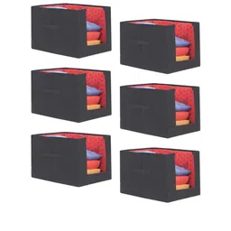 prettykrafts Set Of 6 Red & Black Printed Shirt Stacker Organizer With Handles-20