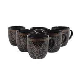 CDI Black & Gold Set Of 6 Dishwasher & Microwave Safe Printed Ceramic Mugs 200 ml Each image 5