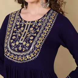 GLAM ROOTS Printed Empire Mirror Work Anarkali Kurta with Trousers & Dupatta image 4