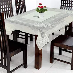 Kuber Industries White Self-Design 6-Seater Rectangular Table Cover image 3