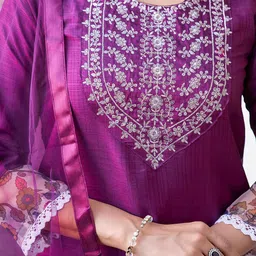KALINI Embroidered Yoke Design Regular Sequinned Straight Kurta With Trousers & Dupatta image 3