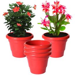 Kuber Industries Set Of 5 Red Solid Large Plastic Planters With Drainage Hole image 2