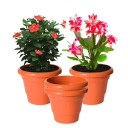 Kuber Industries Set Of 4 Orange Solid Large Flower Planters image 2