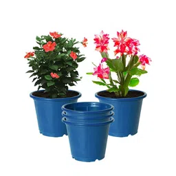 Kuber Industries Pack of 5 Blue Solid Layered Plastic Flower Pot With Drainage Hole image 2
