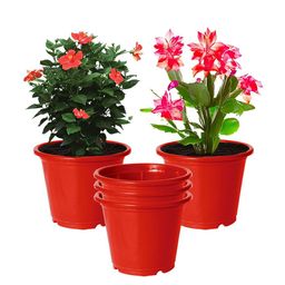 Kuber Industries Pack Of 5 Red Solid Layered Plastic Flower Pot With Drainage Hole image 2
