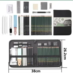 adoere 42 Pcs Sketching and Drawing Professional Art Tool Kit with Zippered Carry Case. image 5
