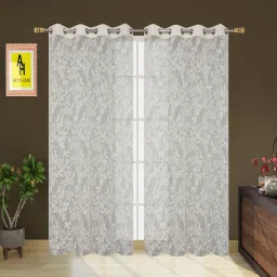 214 cm (7 ft) Tissue, Net Semi Transparent Door Curtain (Pack Of 2)-3