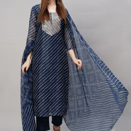 Leheriya Striped Kurta, Trouser/Pant & Dupatta Set-8