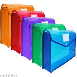ASV Transparent file folders, easy to identify your items inside Plastic File Envelope Expanding File Folder Organizer with Snap Closure Set Of 5/Envelope for Documents File Folder Certificates Bag for Document Certificate Transparent Poly-Plastic Storage Bag with Snap Button- Pack of 5(FS/A4 Size)-16