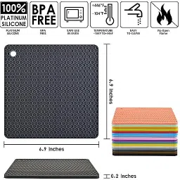 besillia Silicone Trivets Mat Multi-Purpose Drying Trivet Mat Anti Slip, Green, Square Trivet image 2