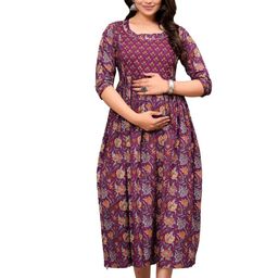 ANUOM Floral Print Maternity Maxi Dress-image-28