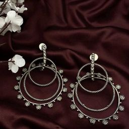 Dulcett Silver-Plated Circular Shaped Drop Earrings-image-8