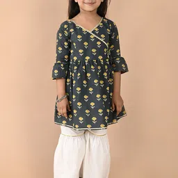 BAESD Girls Floral Printed Gotta Patti Pure Cotton Kurti With Sharara-image-18