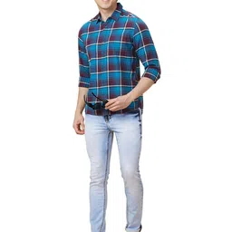Being Human Men Classic Slim Fit Spread Collar Tartan Checked Cotton Casual Shirt-image-36