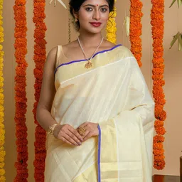 TEEJHSolid Tissue Traditional Kasavu Saree-67