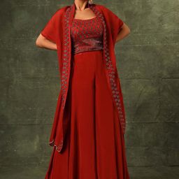 Sejal Kamdar embroidered Round Neck Top & Skirt With Duppata Co-Ords-image-26