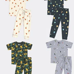Orange Sugar Unisex Kids Printed T-shirt with Pyjamas-image-29