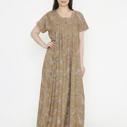 NIGHTSPREE Women Embroidered Pleated Maxi Nightdress-image-24