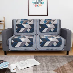 Myntra Elegant Homes Grey & Blue Velvet 4 Piece Sofa Cover-image-24