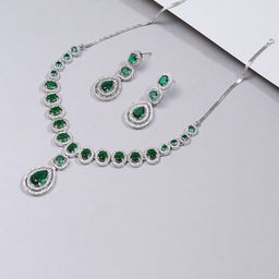 JEWILLEY Silver-Plated American Diamond Studded Jewellery Set-19