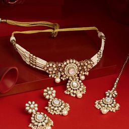 Zaveri Pearls Gold-Plated Kundan-Studded & Beaded Jewellery Set-31