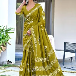 Panzora Floral Block Printed Mulmul Cotton Ready To Wear Saree-picture-54