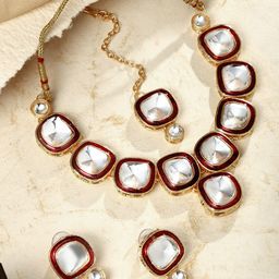 ASMITTA JEWELLERY Gold Plated Kundan Studded Meenakari Choker Jewellery Set-image-36