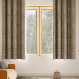 haus & kinder Mosaic Mirage Brown & White 2 Pieces Printed Room Darkening Window Curtains-image-10