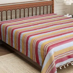 Aura Pink & Yellow Striped 210 TC Cotton King Bedsheet 2.29 m x 2.54 m-picture-11