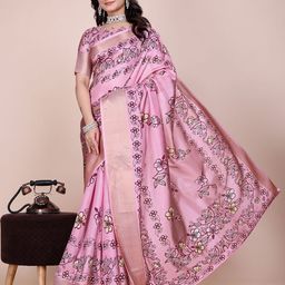 Sadika Floral Zari Silk Blend Tussar Saree-image-50