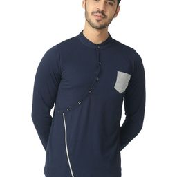 Black Collection Men Colourblocked Mandarin Collar T-shirt-image-98