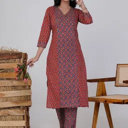 ZOYOTO Women Ethnic Motifs Printed Cotton Kurta with Trousers-picture-27